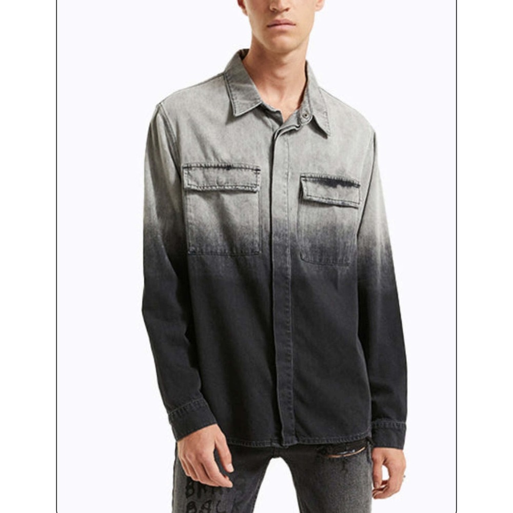 Ksubi Snakebite Men's XL dip dye Shirt denim Gray Black Button-up regular fit
